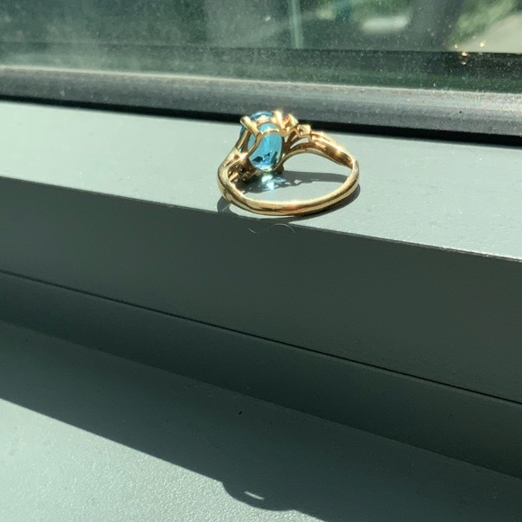 2.25 ct oval 💎 blue topaz w diamonds gold ring - Picture 11 of 15